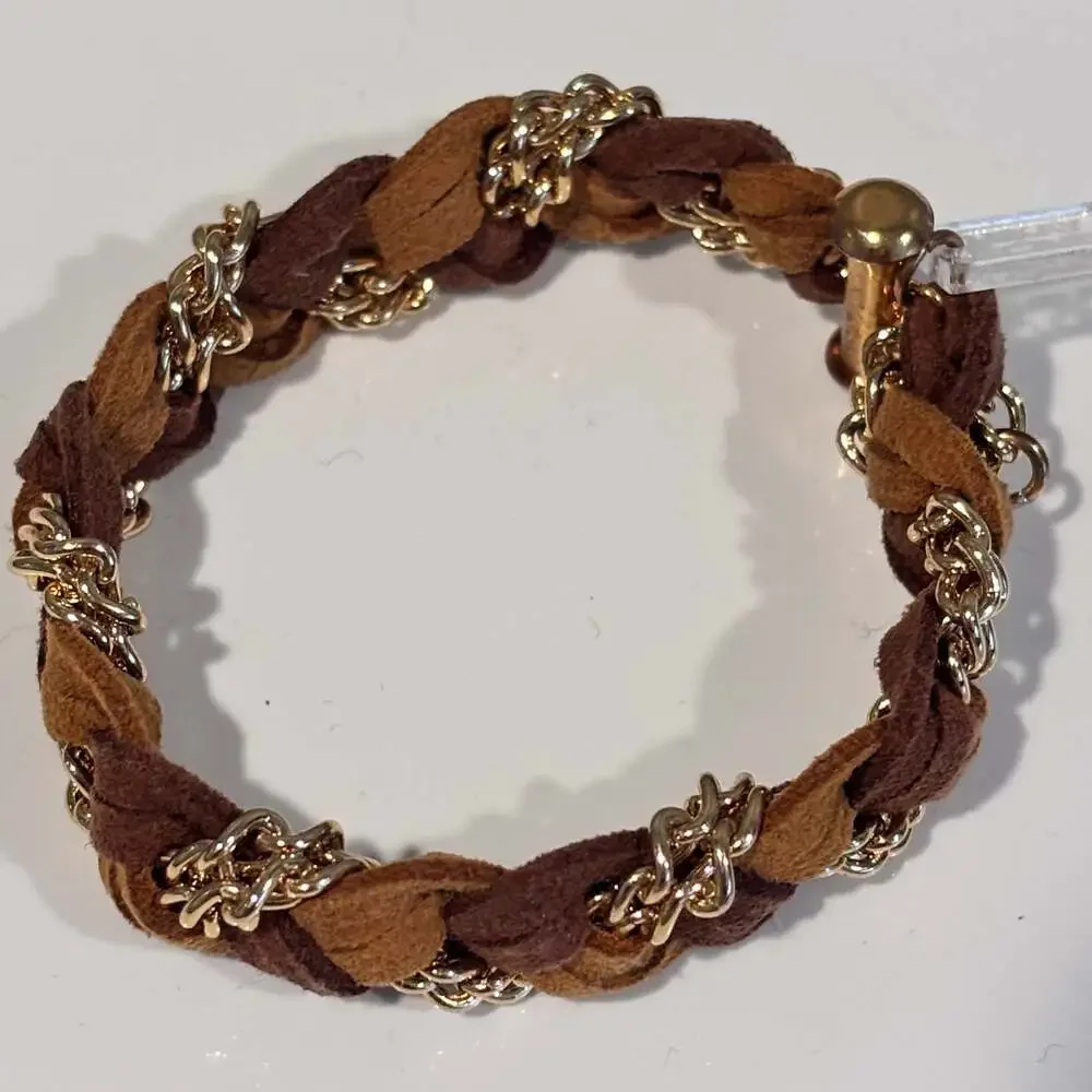 Braided Suede Bracelet with Gold Chain